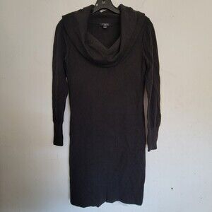 Ann Taylor Black Cowl Neck Long Sleeve Ribbed Wool Knit Midi Dress Size XSP